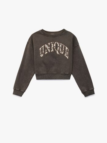 Girl's Printed Long Sleeve Crew Neck Crop Fleece-Lined Sweatshirt