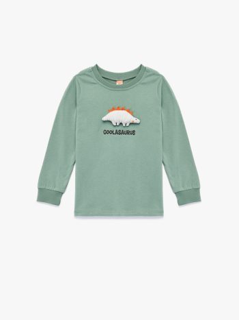 Men's Baby Long Sleeve Crew Neck Dinosaur Appliqué Cotton T-Shirt