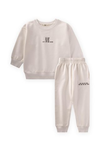 Basic Printed Tracksuit Set 2-7 Years Old Off-White
