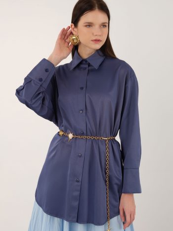 Blue Denim Short Sleeve Poplin Shirt