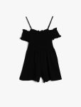Girls' Off-Shoulder Halter Jumpsuit with Shorts in Flowy Textured Fabric