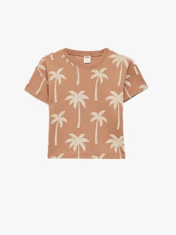 Men's Baby Short Sleeve Crew Neck Palm Print Cotton Oversize T-Shirt