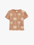 Erkek Bebek Kısa Kollu Bisiklet Yaka Palmiye Baskılı Pamuklu Oversize Tişört
