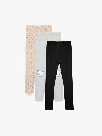 Girl's Patterned 3-Piece Legging Set with Elastic Waist