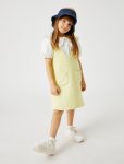Girls' Textured Basic Jumpsuit Dress with V-Neck in Cotton