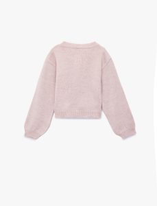 Kız Bebek Uzun Kollu Bisiklet Yaka Çiçek Nakış Detaylı Triko Hırka - Görsel 2