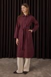 Belt Detailed Long Shirt Bordeaux
