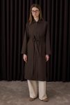 Belt-Detailed Long Shirt Bitter Brown