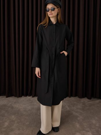 Belt Detailed Long Shirt Black