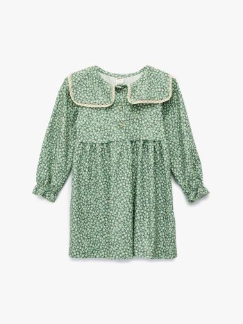 Girl's Baby Collar Long Sleeve Floral Dress