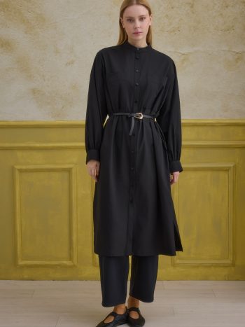 Black Long Tunic with Mandarin Collar