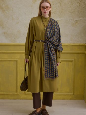 Mandarin Collar Long Tunic Oil Green