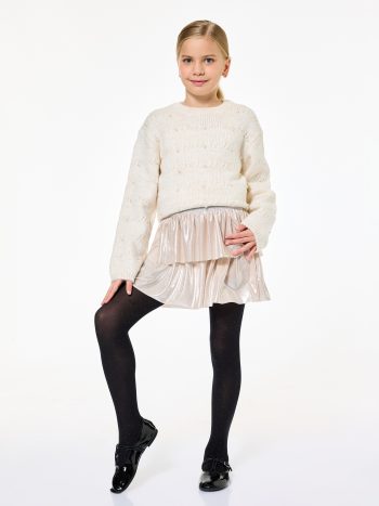 Girl's Pleated Skirt with Elastic Waist and Layered Detail
