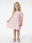 Girls' Short Puff Sleeve Scoop Neck A-Line Bow Floral Dress