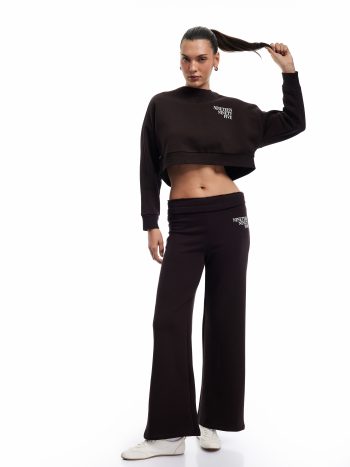 Elastic Waist Flocked Print Wide Leg Sweatpants
