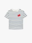 Men's Baby Cotton Crab Embroidery Detail Short Sleeve Crew Neck Striped T-Shirt