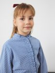 Girls' Button-Down Long Sleeve Ruffle Detail Cotton Shirt