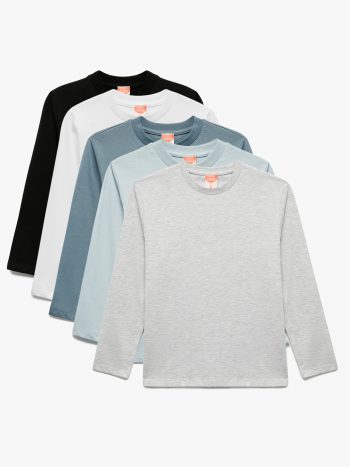 Men's Baby Long Sleeve Round Neck Cotton 5-Pack T-Shirt Set