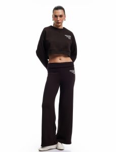 Printed Long Sleeve Crew Neck Sherpa Oversize Crop Sweatshirt
