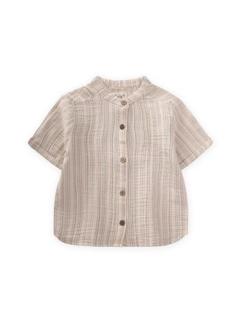 Organic Muslin Shirt for Ages 2-10 in Khaki Brown Striped