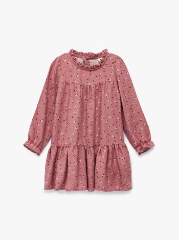 Girl's Long Sleeve Stand Collar Floral Pattern Viscose Dress