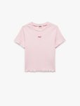 Girls' Cotton Heart-Detailed Short Sleeve Crew Neck Basic Crop T-Shirt