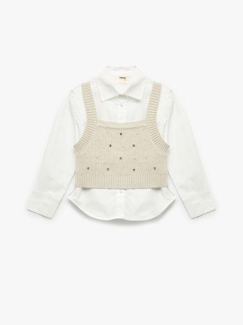 Girl's Sweater Detailed Long-Sleeve Cotton Shirt