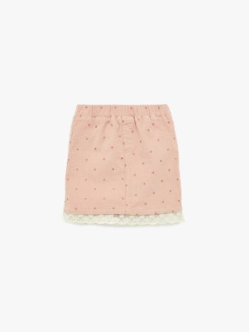 Girl's A-Line Mini Velvet Skirt with Lace Detail and Star Embroidery