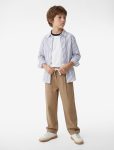 Boys' Cotton Button-Down Long Sleeve Classic Collar Striped Shirt