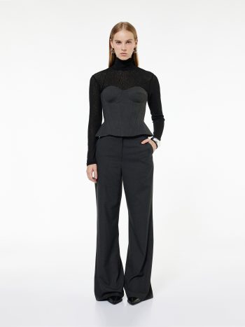High-Waist Wide-Leg Trousers with Pocket Detail and Viscose Blend