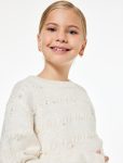 Girl's Long Sleeve Crew Neck Bead Detail Knit Sweater
