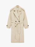 Trench Coat with Cashmere-Like Texture, Cross-Over Closure, Belted, Pockets, Long Sleeves