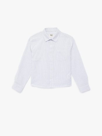Boys' Cotton Long-Sleeve Button-Down Single Pocket Striped Shirt