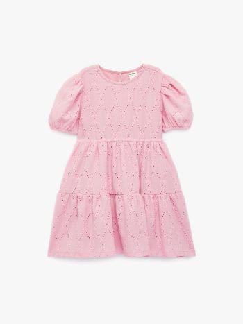 Layered Detail Bicycle Neckline Ruffled Balloon Sleeve Dress