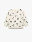 Girls' Bow Print Long Sleeve Crew Neck Cotton Fleece-Lined Sweatshirt