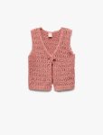 Girl's Knitted V-Neck Sleeveless Basic Vest with Tie Detail