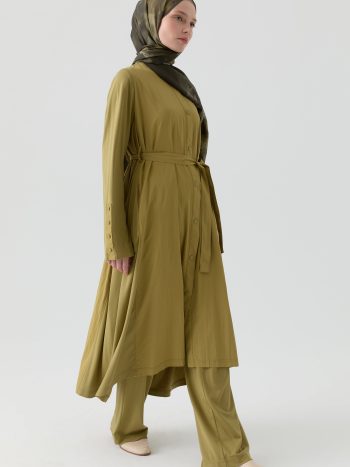 Knitted Combo Coat - Olive