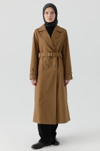Windbreaker Detail Cross-Over Trench Coat - Olive