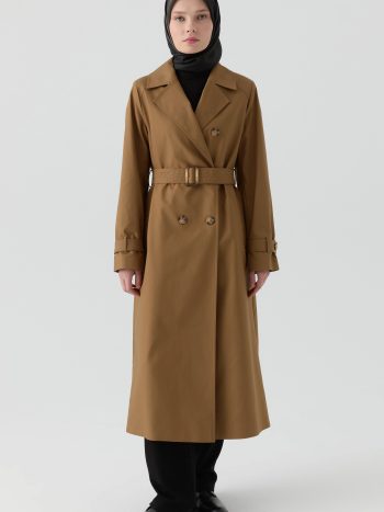 Windbreaker Detail Cross-Over Trench Coat - Olive