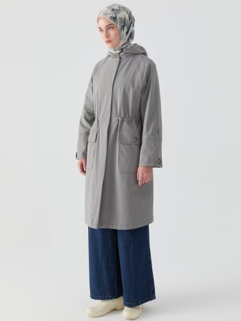 Double Cuff Detail Hooded Sweatshirt - Grey