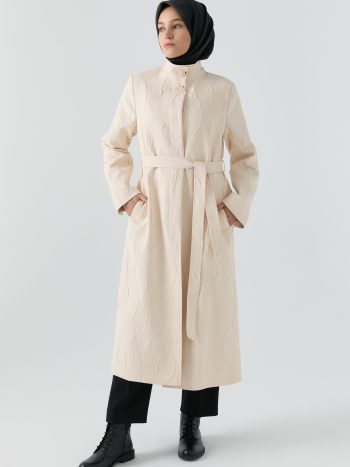 Standing Collar Detailed Coat - Ecru