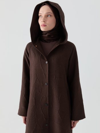 Snap-Front Quilted Jacket with Slits - Coffee