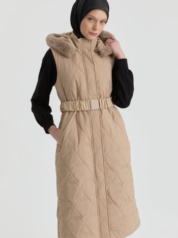 Brick Pattern Quilted Vest - Stone