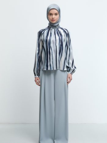 Button-Sleeve Blouse - Navy Blue