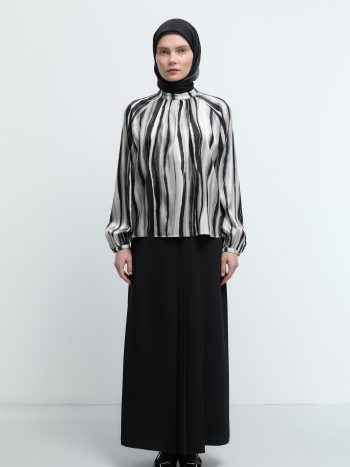 Button-Sleeve Blouse - Black