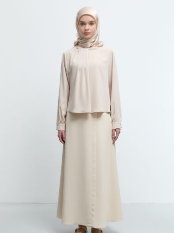 Ruffle Neck Detail Blouse - Beige