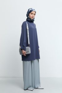 Stone-Embellished Cuff Tunic - Indigo
