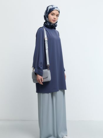 Stone-Embellished Cuff Tunic - Indigo