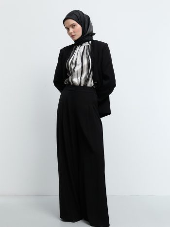 بنطلون بخصر مطوي ومطاطي - أسود