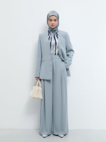 Pleated Waist Elastic Pants - Light Blue